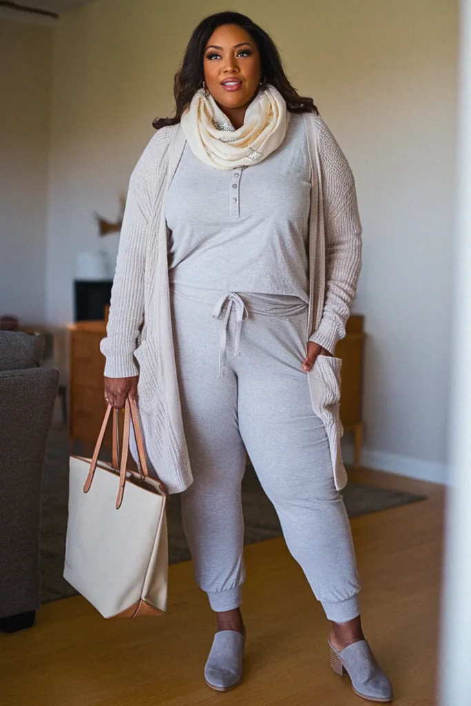 Plus Size Fall Stay-at-Home Cardigan and Jogger Outfit
