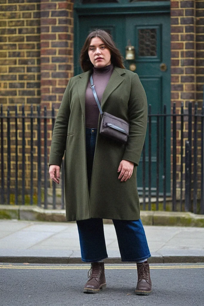 Plus Size Midi Coat And Straight-Leg Jeans Fall Outfit
