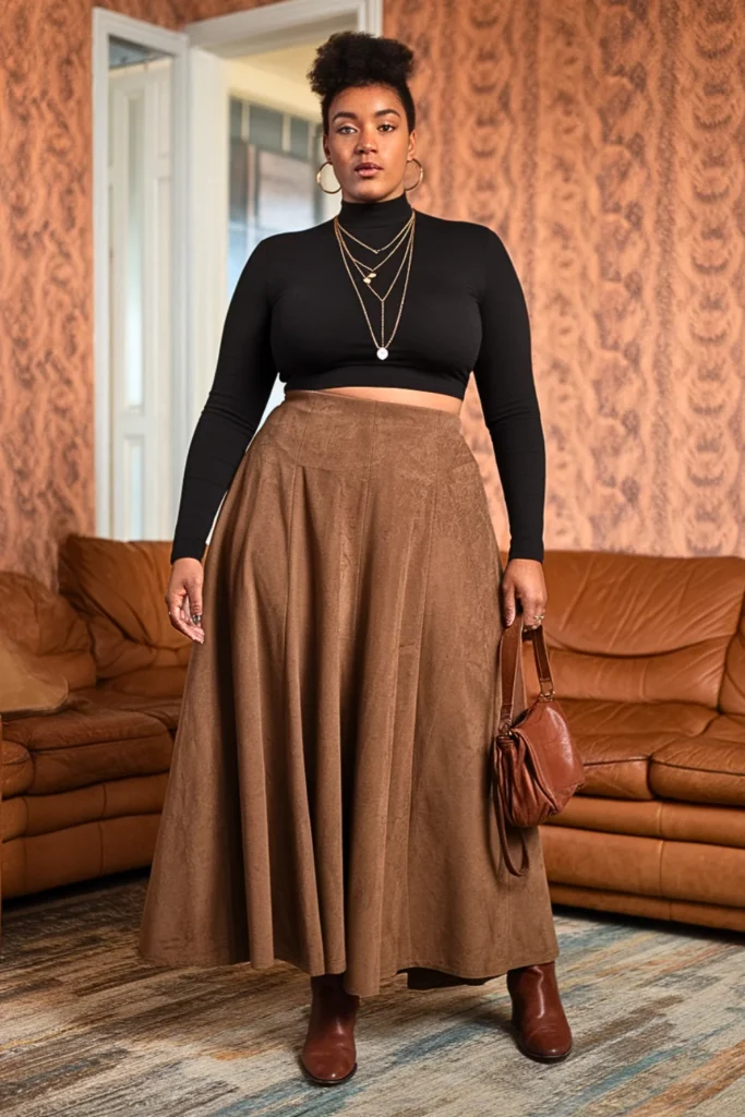 Plus Size 90s Crop Top Maxi Skirt Fall Outfit