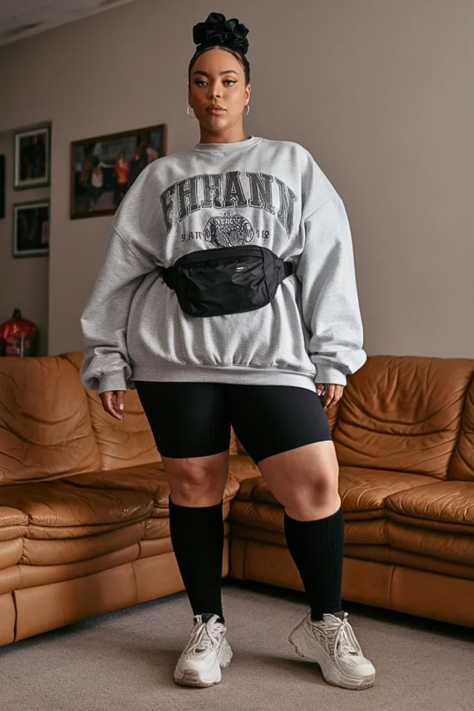 Plus Size 90s Graphic Sweatshirt Bike Shorts Fall Outfit