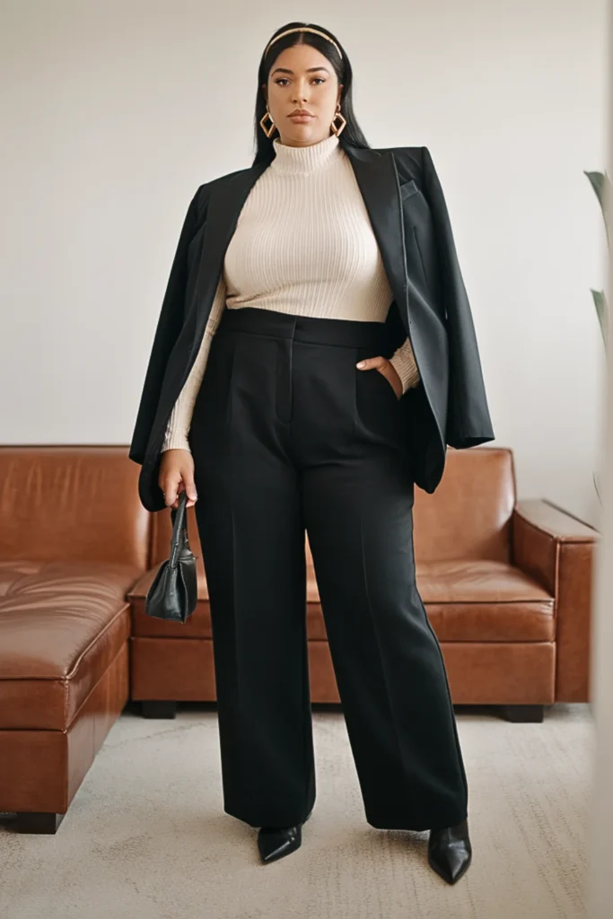 Plus Size 90s Minimalist Turtleneck Wide Leg Fall Outfit