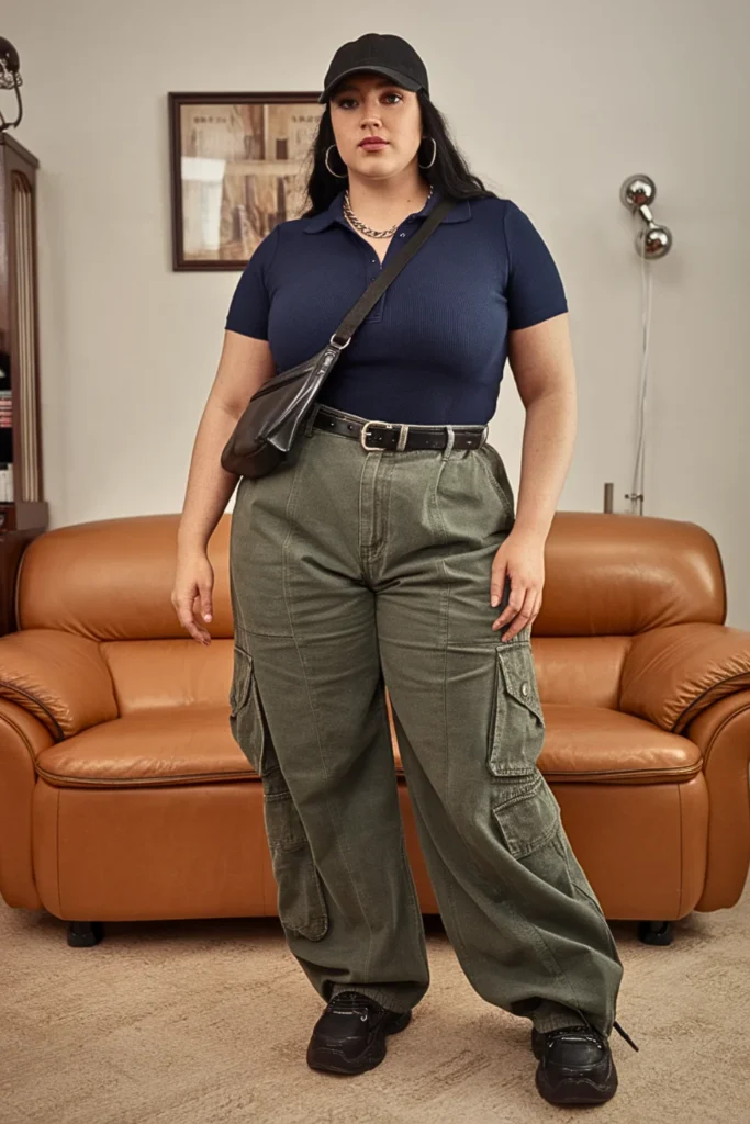 Plus Size 90s Polo Shirt Cargo Pants Fall Outfit