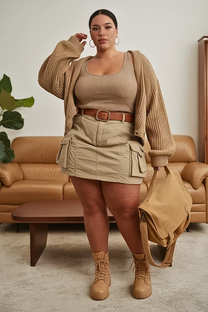 Plus Size 90s Twinset Cargo Skirt Fall Outfit