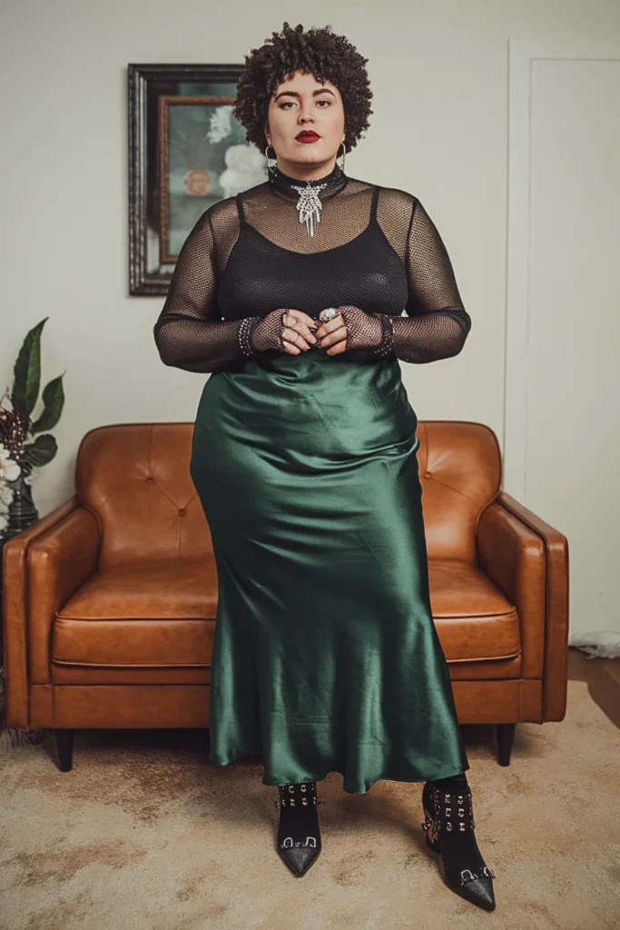 Plus Size Alternative Mesh Top and Slip Dress Fall Outfit