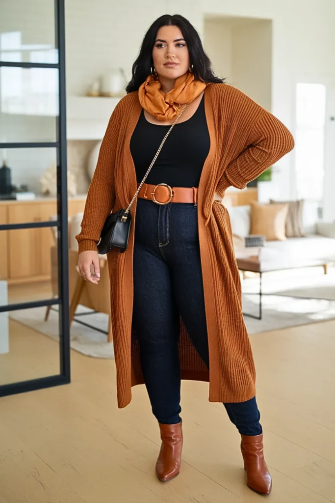 Plus Size Autumn Burnt Orange Cardigan Autumn Outfit