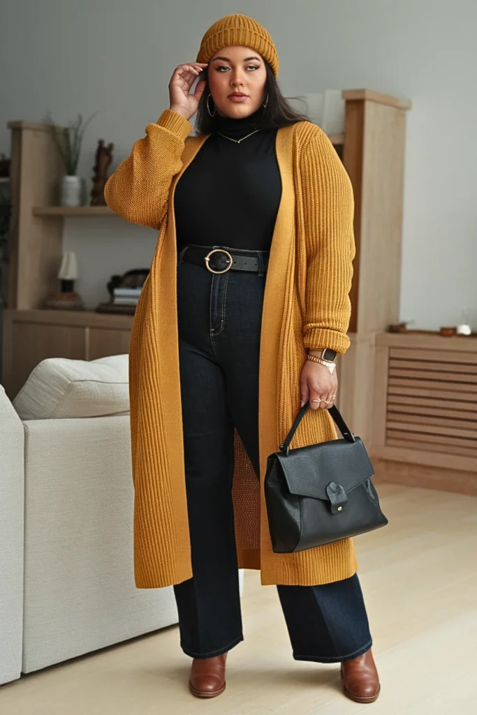 Plus Size Autumn Mustard Cardigan Autumn Outfit