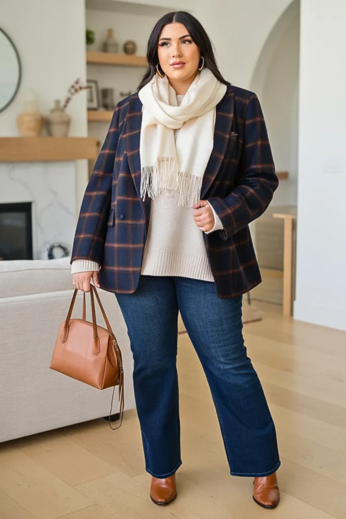 Plus Size Autumn Plaid Blazer Autumn Outfit