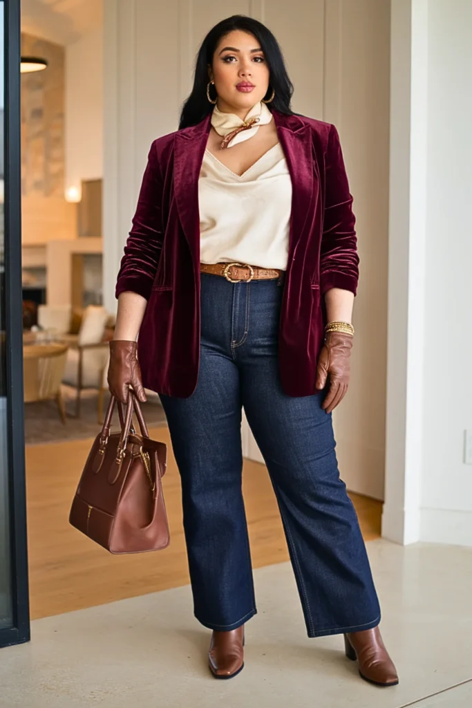 Plus Size Autumn Wine Blazer Autumn Outfit
