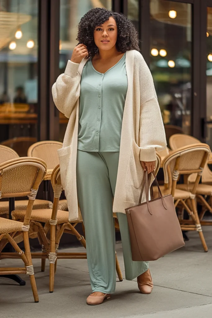 Plus Size Bamboo Pajama Set and Cardigan Fall Outfit