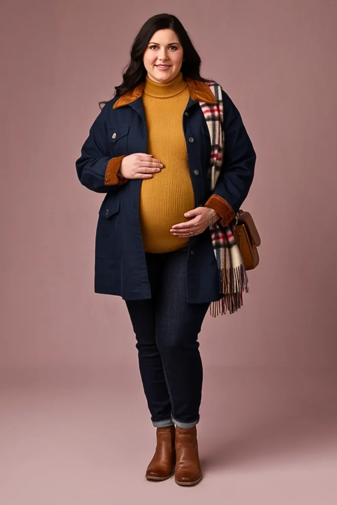 Plus Size Barn Jacket with Turtleneck Sweater Fall Outfit