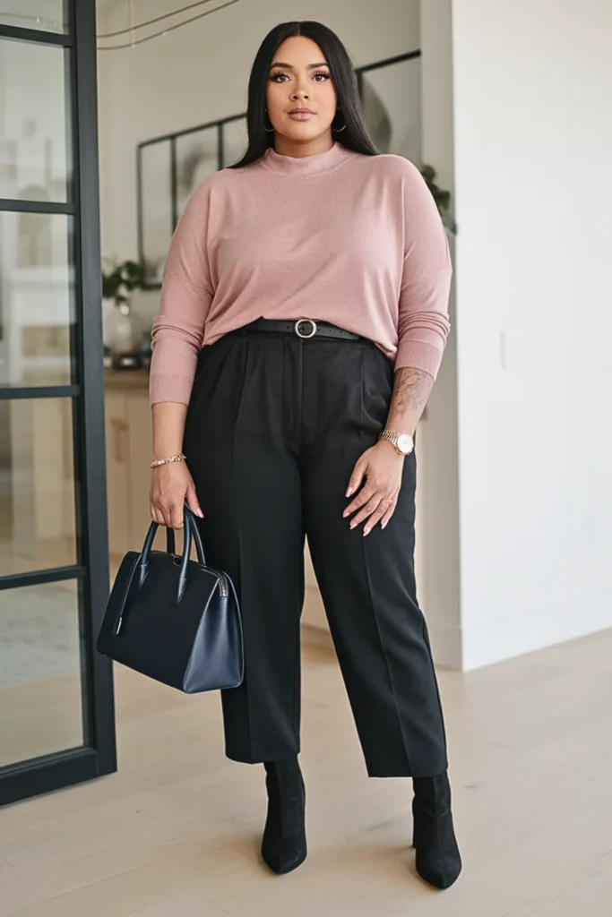 Plus Size Basic Pullover Sweater and Trouser Fall Outfit