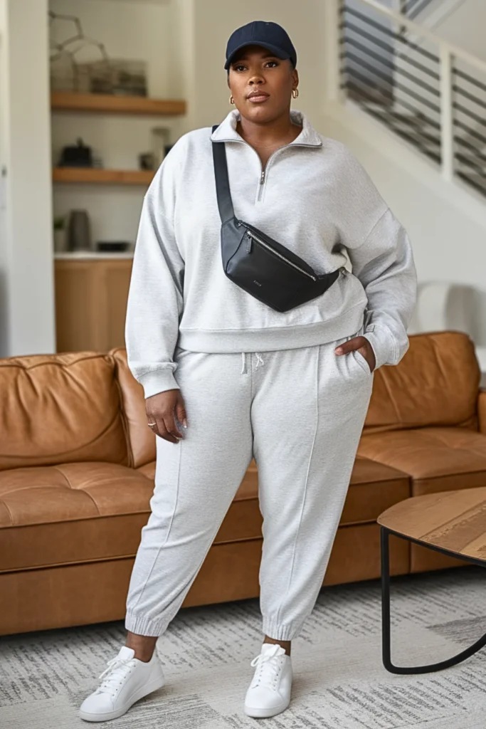 Plus Size Basic Quarter-Zip and Jogger Pants Fall Outfit