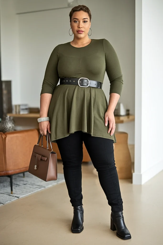 Plus Size Basic Tunic and Skinny Pants Fall Outfit