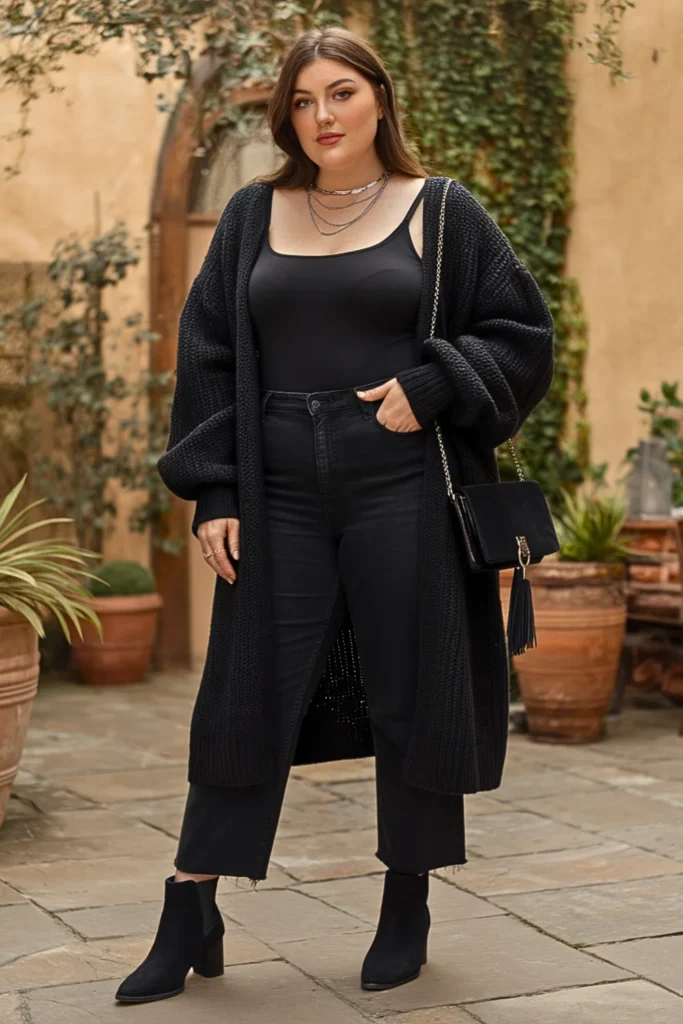 Plus Size Black Cardigan Cozy Fall Outfit