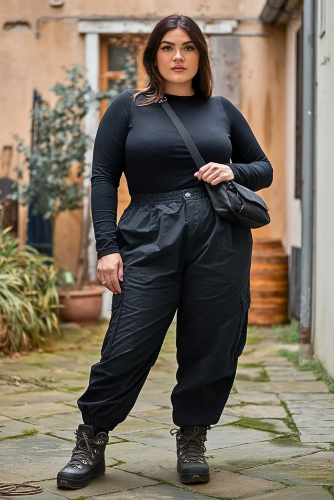 Plus Size Black Cargo Pants Utility Fall Outfit