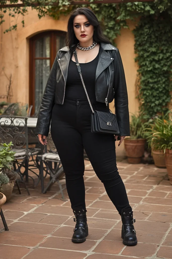 Plus Size Black Leather Moto Jacket Baddie Fall Outfit