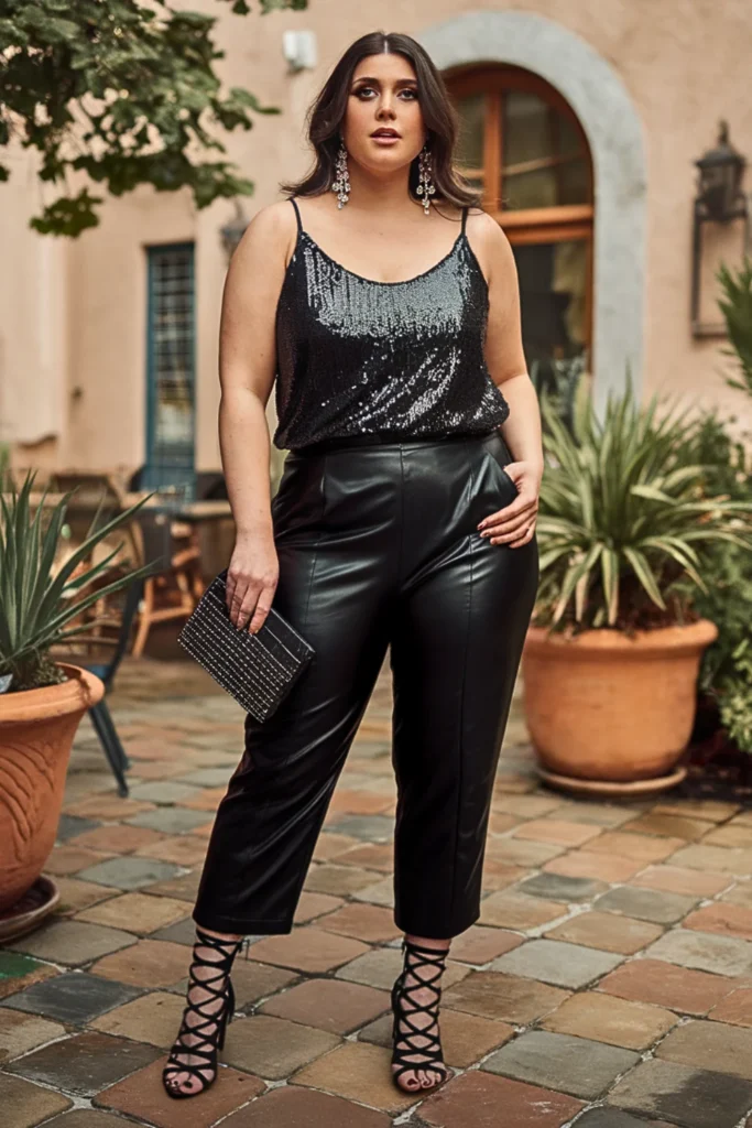 Plus Size Black Sequined Top Party Fall Outfit