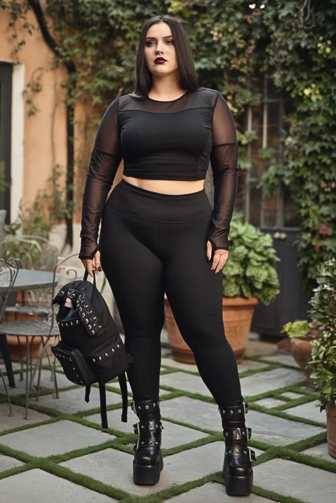 Plus Size Black Sheer Panel Gothic Fall Outfit