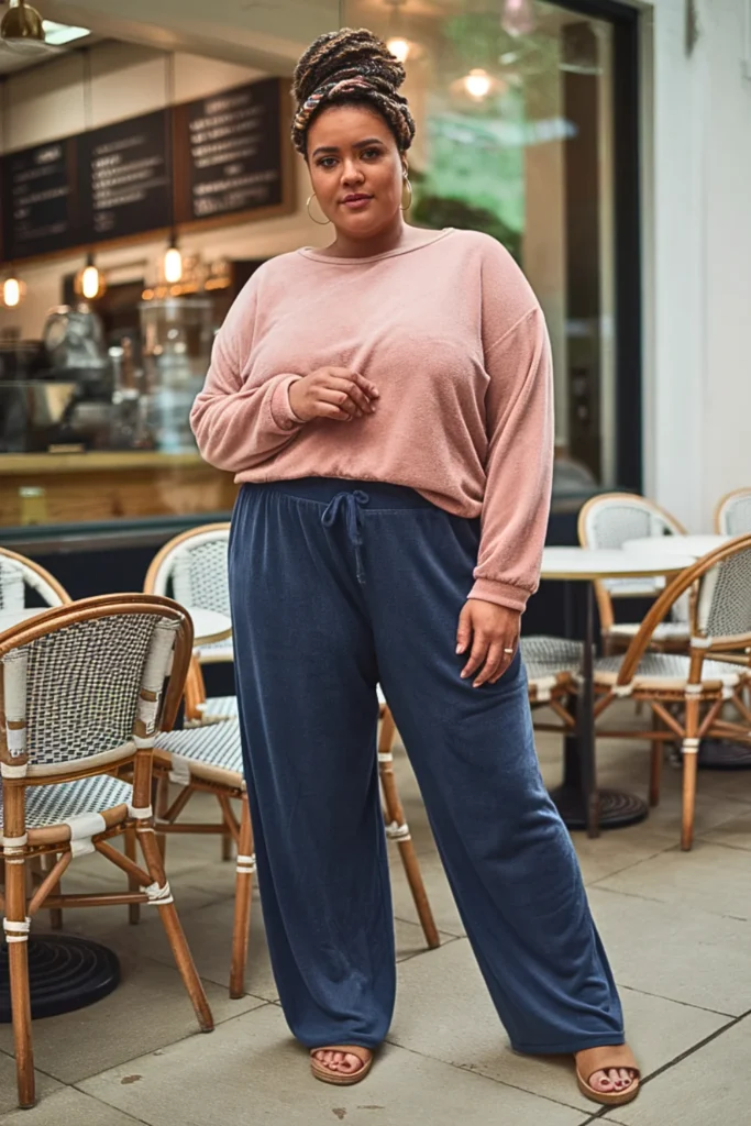 Plus Size Brushed Fleece Top and Wide-Leg Loungers Fall Outfit