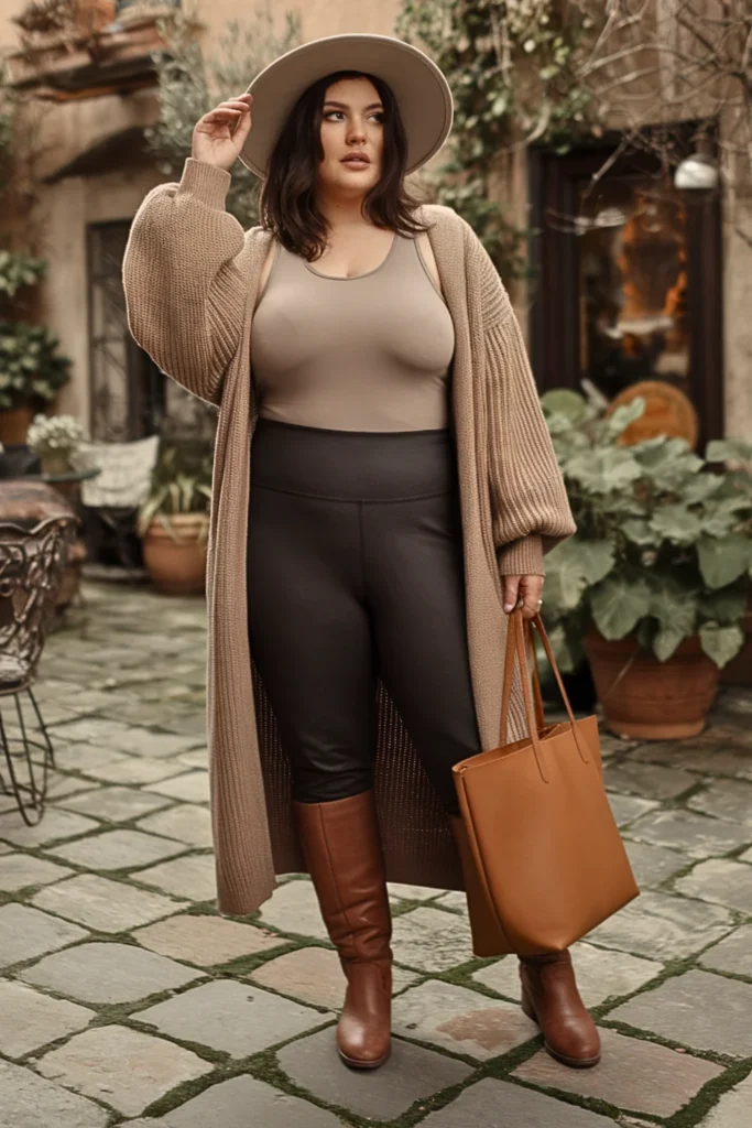 Plus Size Cardigan Coat with Leggings Fall Outfit