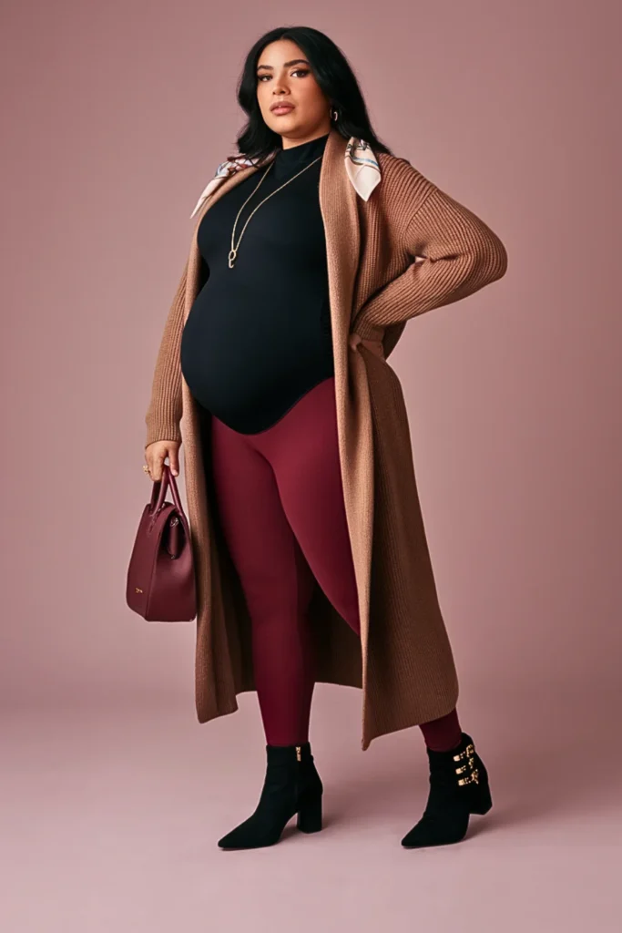 Plus Size Cardigan Coat with Mock Neck Bodysuit Fall Outfit