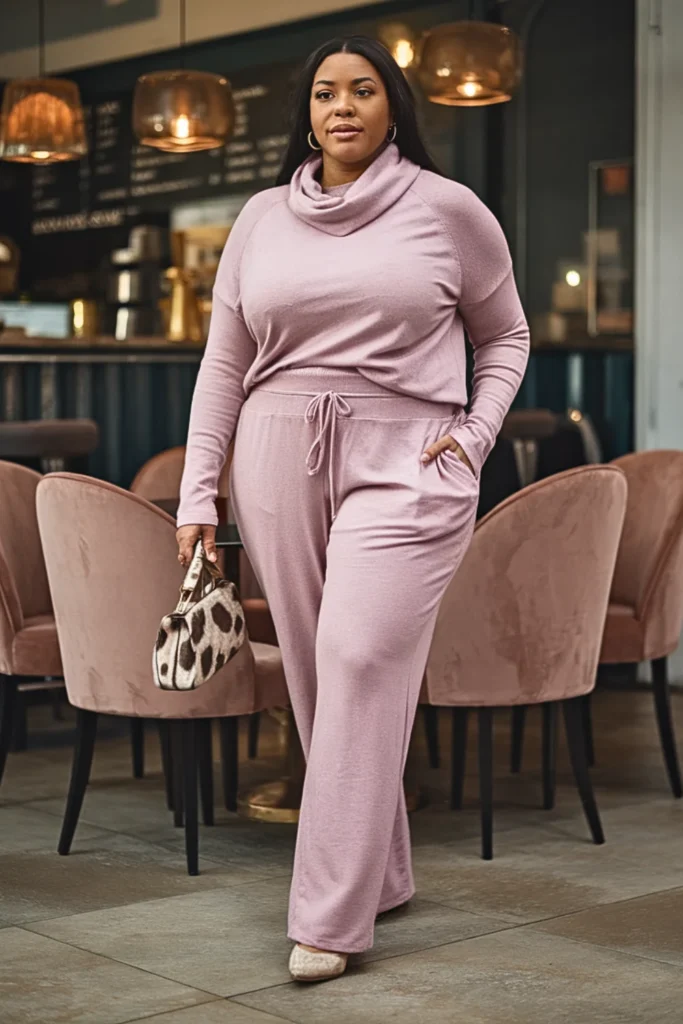 Plus Size Cowl Neck Sweater and Straight-Leg Sweatpants Fall Outfit