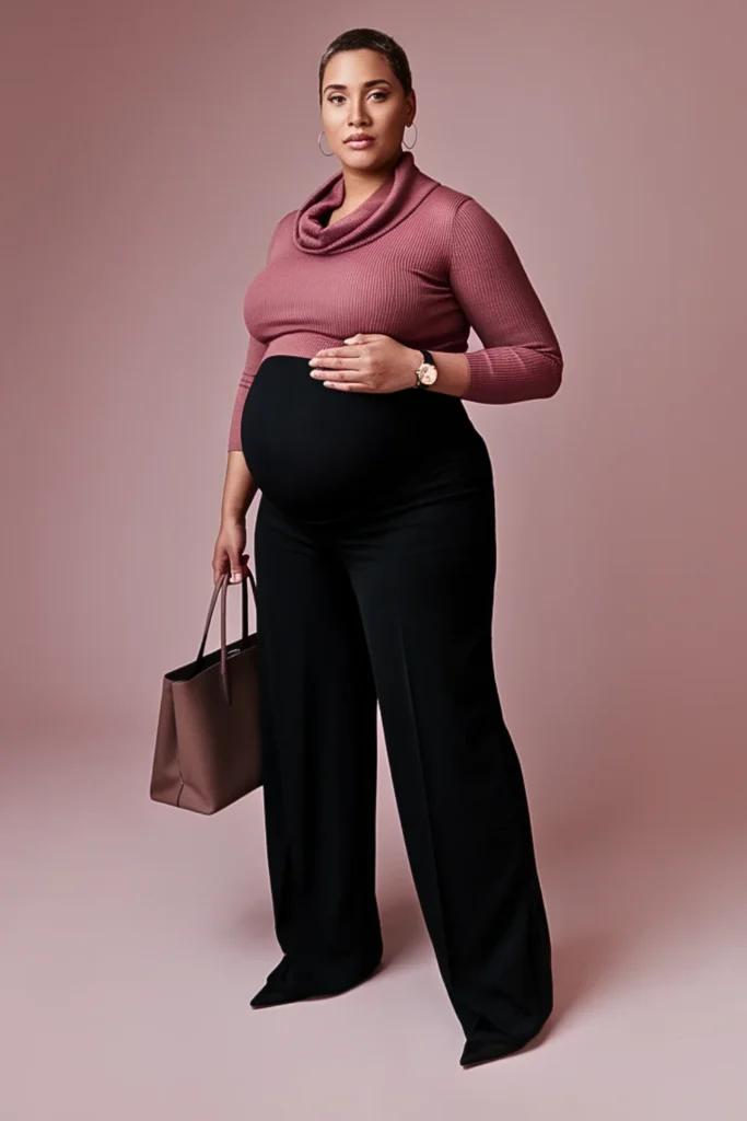 Plus Size Cowl Neck Sweater with Wide Leg Trousers Fall Outfit