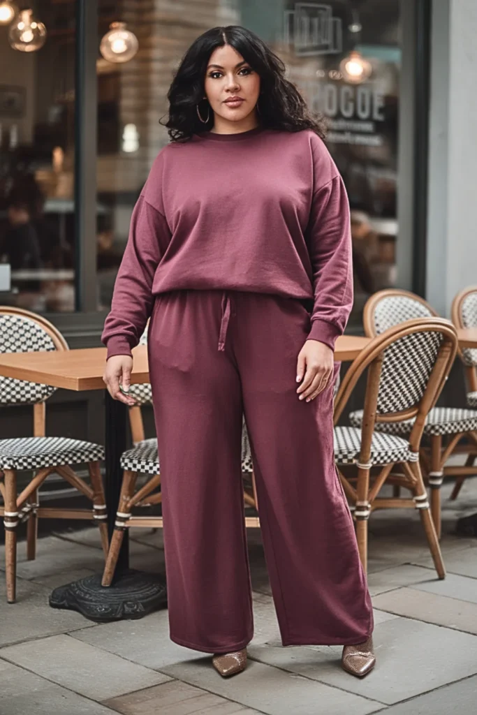 Plus Size Crewneck Sweatshirt and Palazzo Joggers Fall Outfit