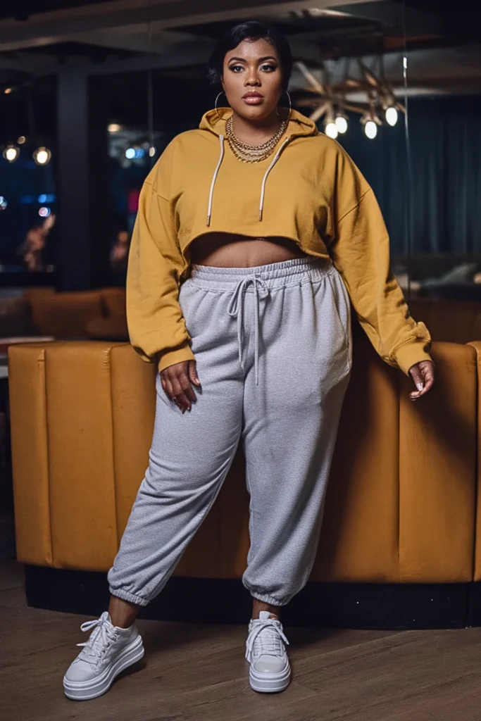 Plus Size Cropped Hoodie and High-Waisted Sweatpants Fall Outfit