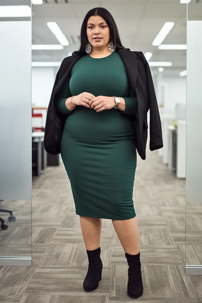 Plus Size Emerald Green Sheath Dress Fall Outfit