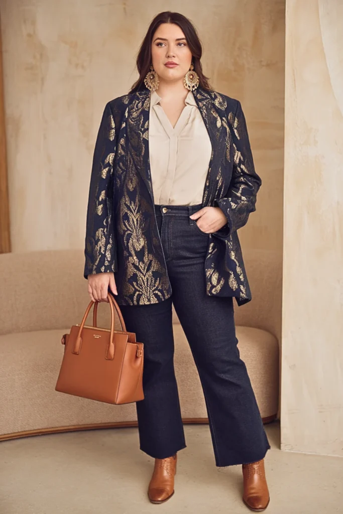 Plus Size Fall Brocade Blazer Opulent Boho Outfit