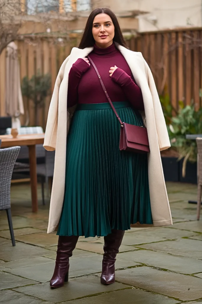 Plus Size Fall Burgundy Turtleneck Italian Outfit