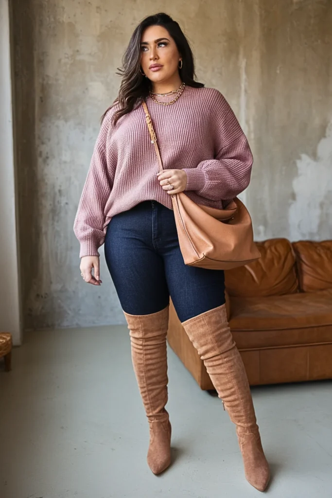 Plus Size Fall Chenille Sweater Cozy Boho Outfit
