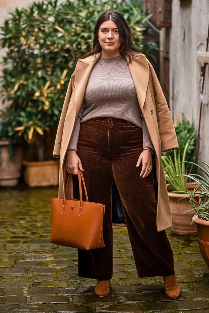 Plus Size Fall Corduroy Pants Italian Outfit