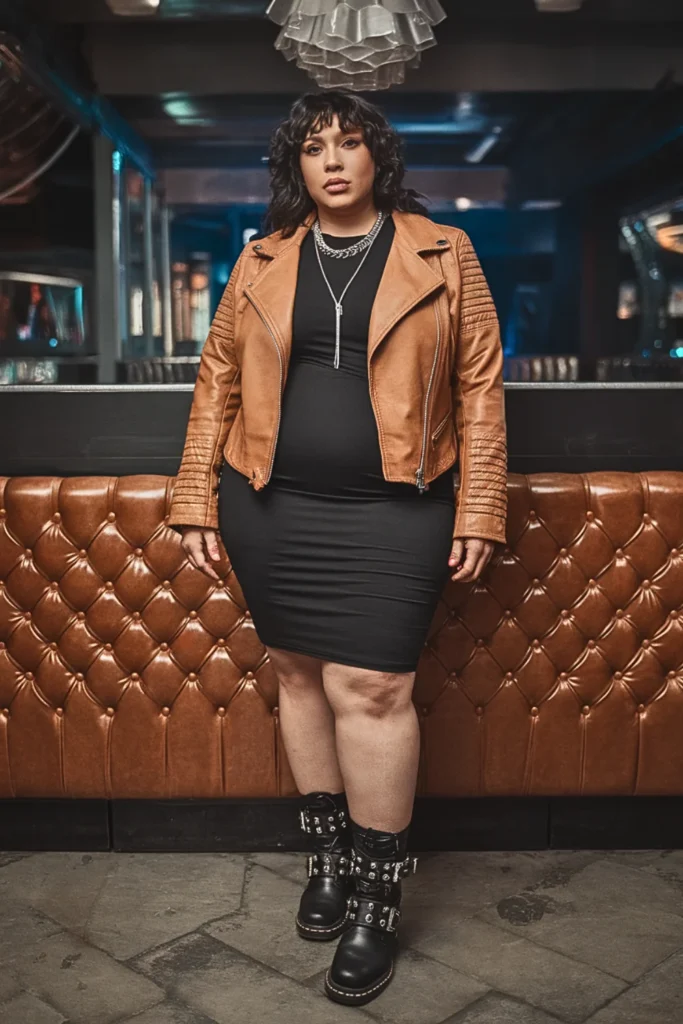Plus Size Fall Cropped Moto Jacket Club Outfit