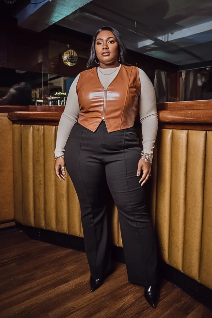 Plus Size Fall Cropped Vest Club Outfit
