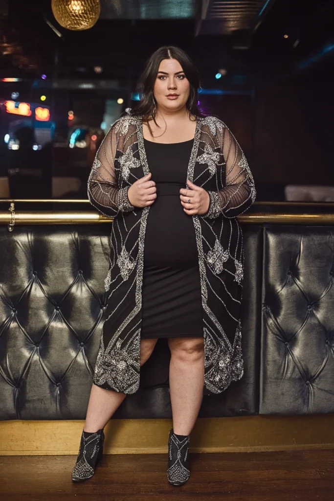 Plus Size Fall Embellished Cardigan Club Outfit