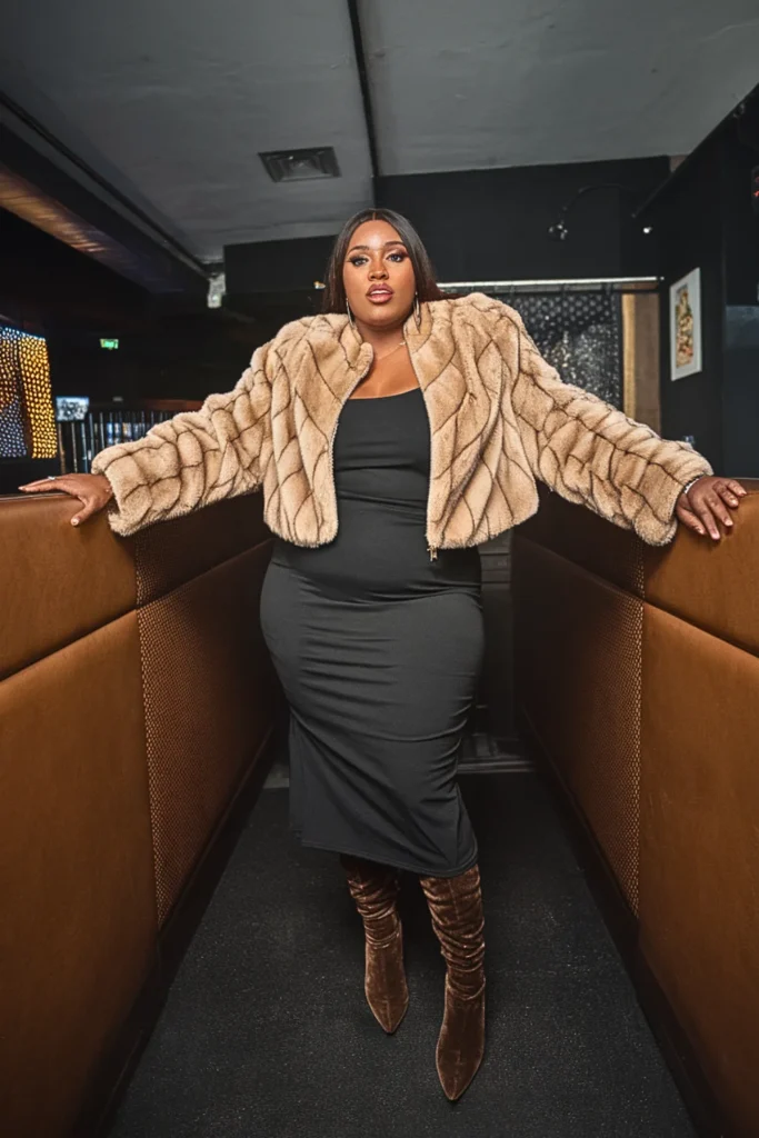 Plus Size Fall Faux Fur Jacket Club Outfit