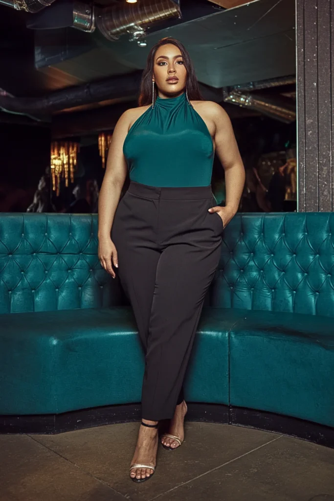 Plus Size Fall Halter Bodysuit Club Outfit