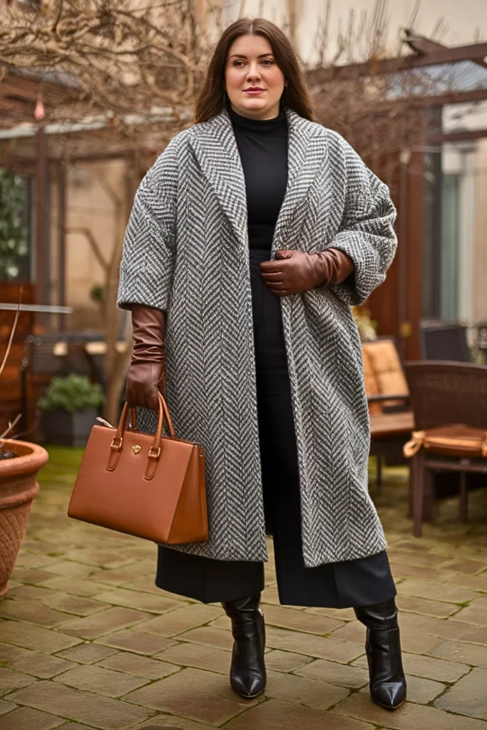 Plus Size Fall Herringbone Coat Italian Outfit