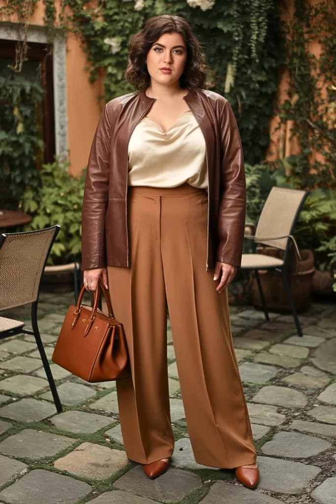 Plus Size Fall Leather Jacket Italian Outfit