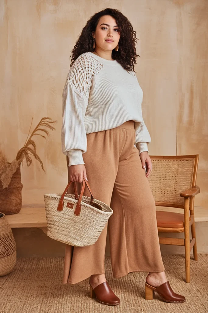 Plus Size Fall Macramé Detail Sweater Artisan Boho Outfit