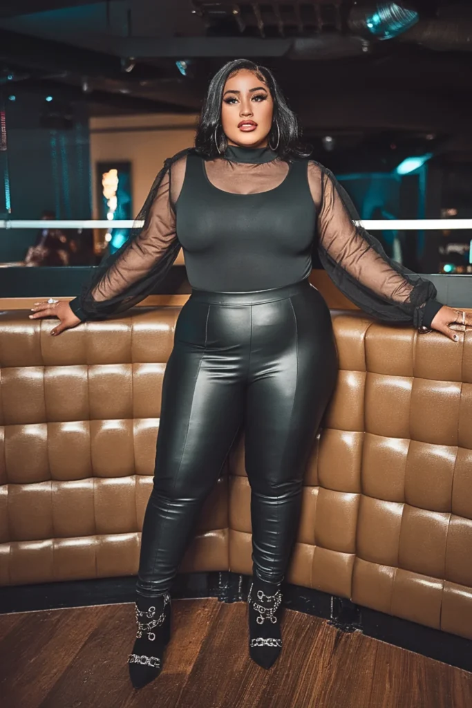 Plus Size Fall Mesh Sleeve Club Outfit