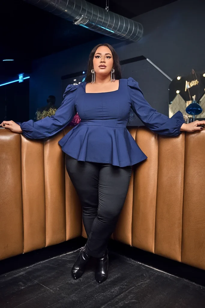 Plus Size Fall Peplum Top Club Outfit