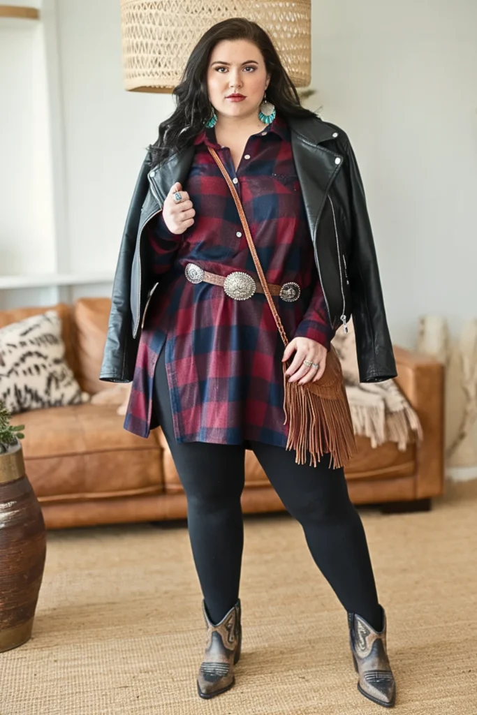 Plus Size Fall Plaid Tunic Western Chic Boho Outfit