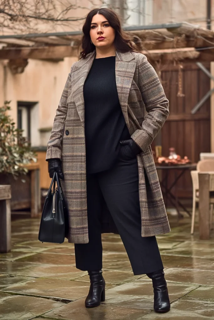 Plus Size Fall Plaid Wool Coat Italian Outfit