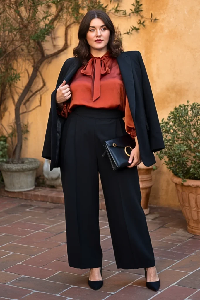 Plus Size Fall Rust Orange Blouse Italian Outfit
