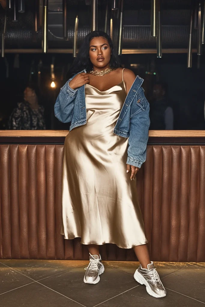 Plus Size Fall Satin Slip Club Outfit