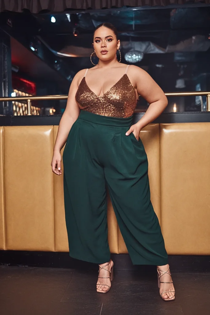 Plus Size Fall Sequin Bodysuit Club Outfit