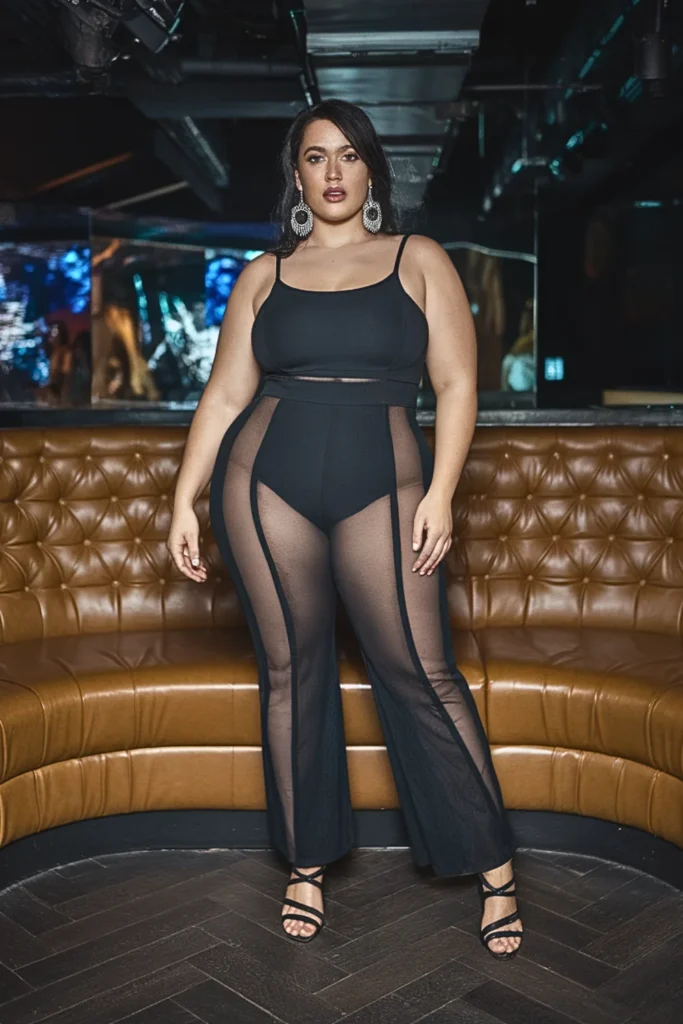 Plus Size Fall Sheer Panel Club Outfit